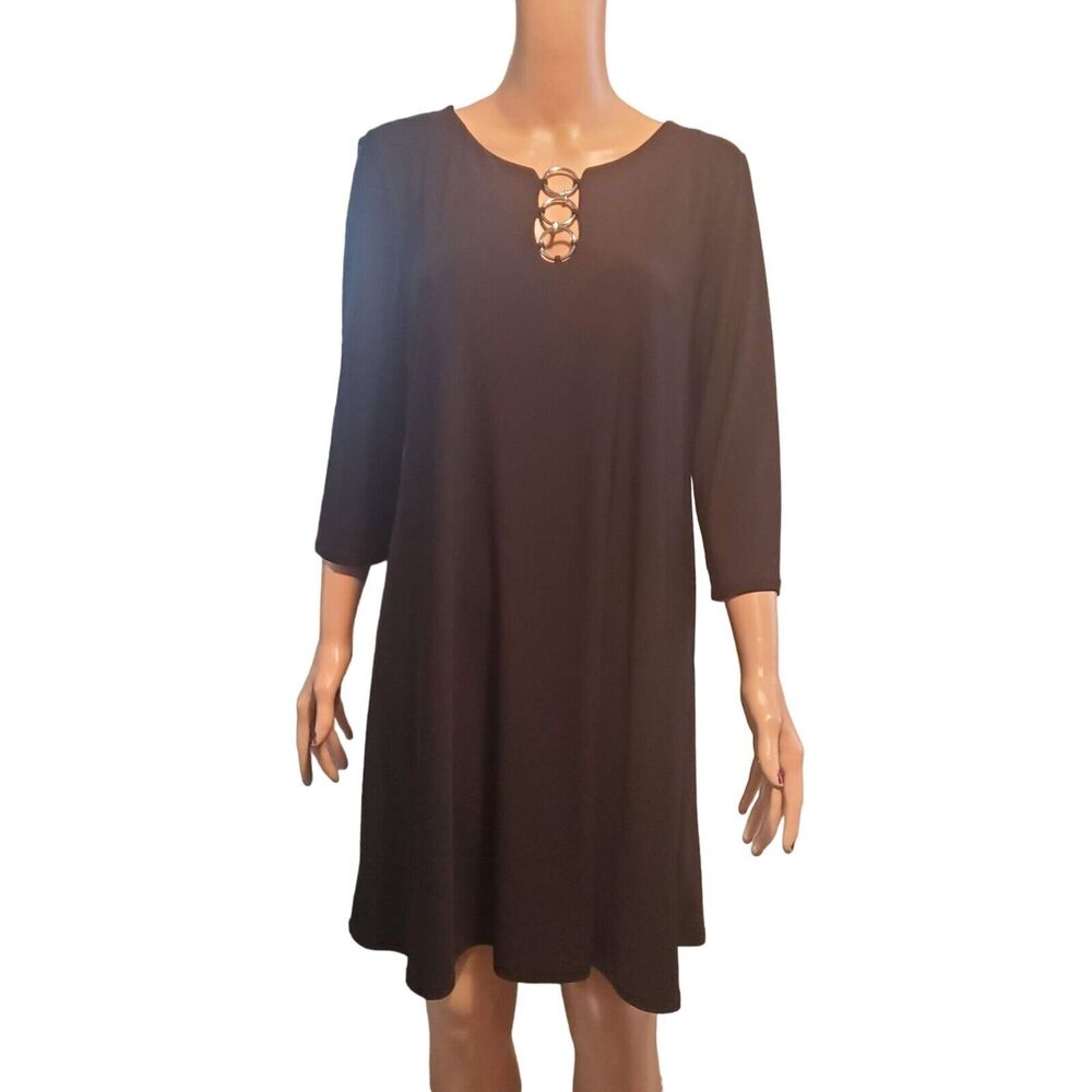 MSK Dress Women's Petite XL Black A-Line Ring Neck 3/4 Sleeve Knee Length LBD